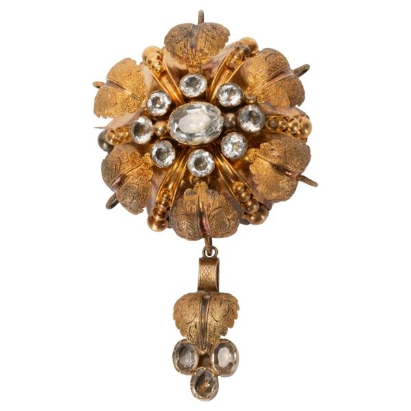 Victorian 9K Diamante Memento Mori Pendant Pin
