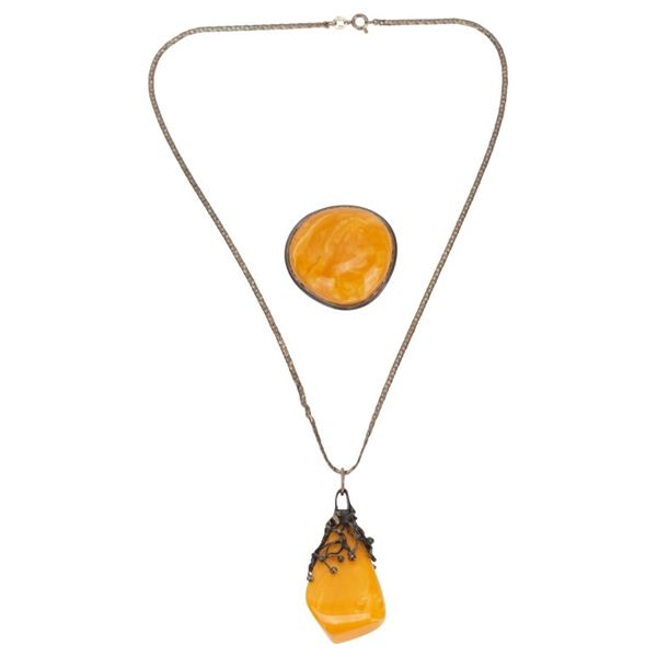 Russian Silver Baltic Amber Jewelry Lot