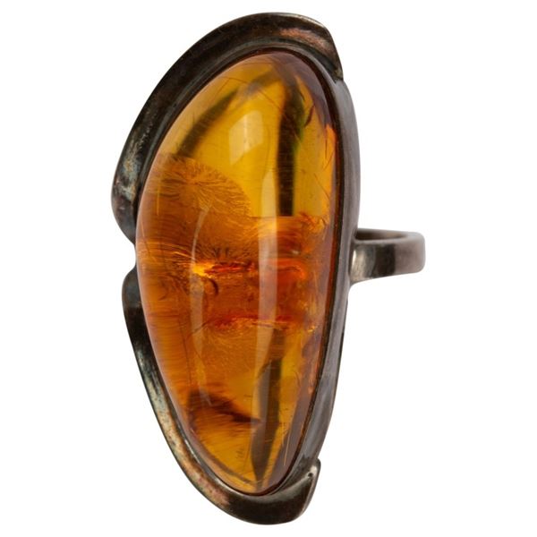 Modernist Sterling Silver Amber Ring Size 6