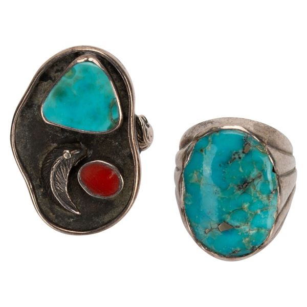 Native American Sterling Turquoise Ring Lot 8 1/2