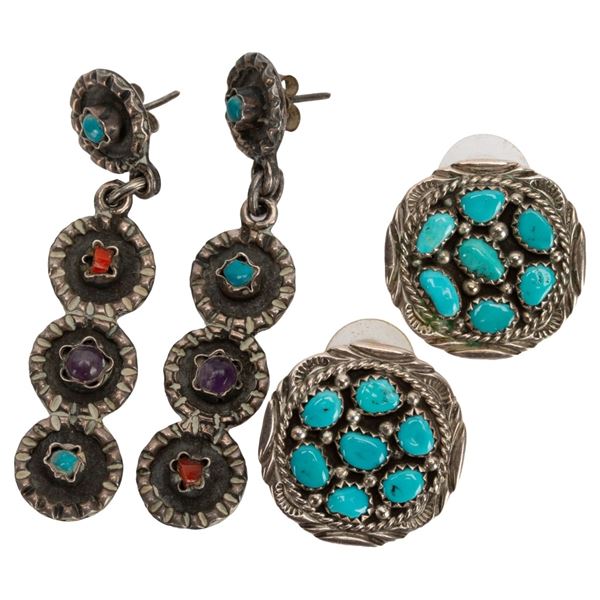 Southwestern Sterling Turquoise Earring Lot