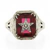 Image 4 : Antique Art Deco 14K Gold Red Stone Order of Easter Star Engraved Masonic Ring