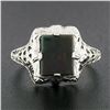 Image 6 : Antique Art Deco 14k White Gold Bloodstone Detailed Open Filigree Solitaire Ring