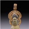 Image 2 : Large 18K Yellow Gold & Diamond Pendant with Carved Citrine Guanyin by Carlo Ric