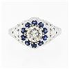 Image 4 : Vintage 18k White Gold 1.09 ctw Diamond Solitaire Sapphire Halo W/ Milgrain Ring