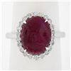 Image 2 : New 14k White Gold 7.9 ctw GIA NO HEAT Oval Cabochon Ruby & Diamond Halo Ring