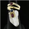 Image 2 : 14k Yellow Gold Baroque Pearl w/ Diamond, Cabochon Ruby & Sapphire Wrap Ring