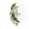 Image 4 : Vintage 18K TT Gold 1.20 ctw Pave Diamond Green Enamel Textured Flower Brooch Pi
