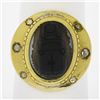 Image 2 : 18k Yellow Gold Bezel Set Carved Hard Stone Scarab w/ Rose Cut Diamonds Ring