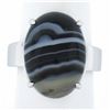 Image 1 : New 14k White Gold 18.2x13mm Oval Cabochon Gray Banded Agate Solitaire Ring