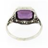 Image 6 : Antique Art Deco 10K Gold Bezel Amethyst Solitaire w/ Open Filigree Petite Ring
