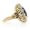 Image 6 : Vintage 14K Gold GIA Ceylon No Heat Cushion Sapphire & Diamond Halo Platter Ring