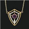Image 3 : Antique 14k TT Gold Purple Stone Open Work Petite Shield Pendant w/ Cable Chain