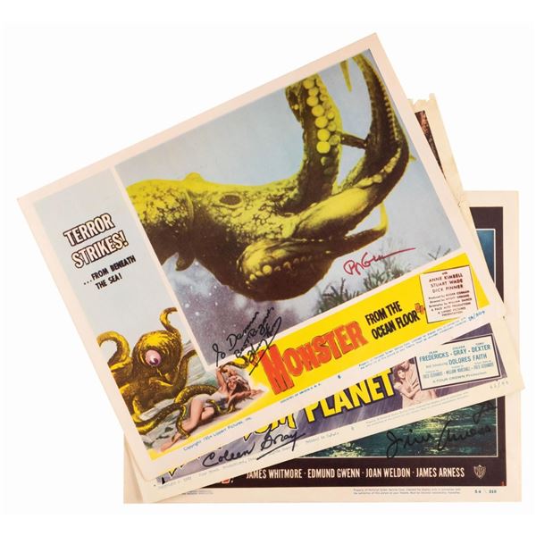Three Signed Classic Sci-Fi Horror Movie Lobby Cards.