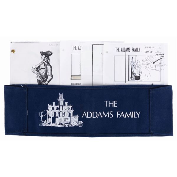 A "The Addams Family” Gag Director Chairback and Storyboard Pages.