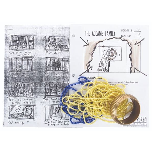"The Addams Family” Original Storyboard Page and Prop Jewelry.