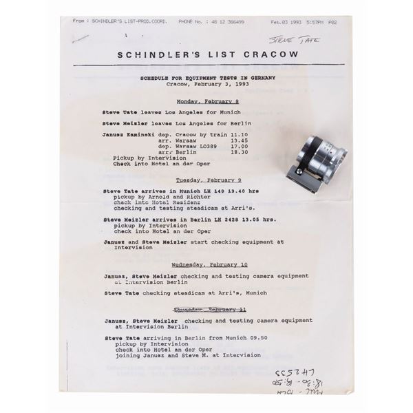Steven Spielberg's Viewfinder and an Equipment Meeting Memo.