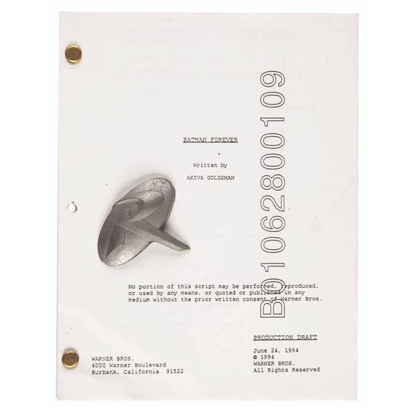 A Prototype Robin Emblem and "Batman Forever” Production Script.