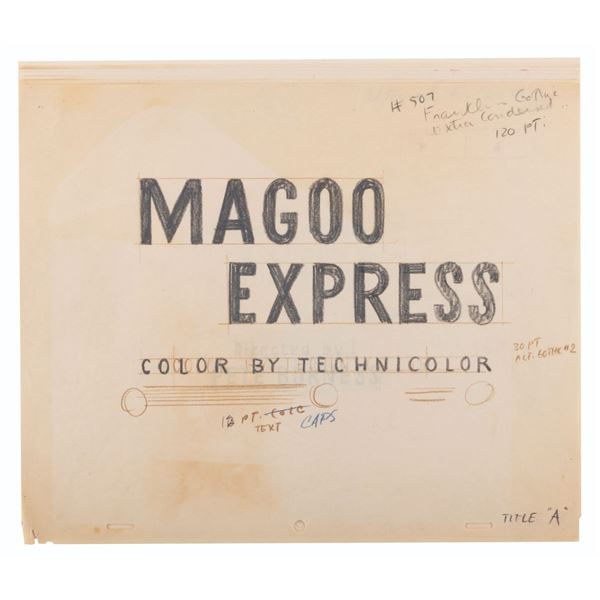 A Set of 7 "Magoo Express” Production Title and Credit Drawings.