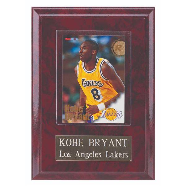 A Kobe Bryant Rookie Card Plaque.