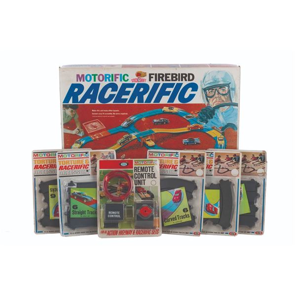 A Motorific Firebird Racerific Racing Set and Accessories.