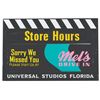 Image 1 : A Universal Studios Florida Store Hours Sign.