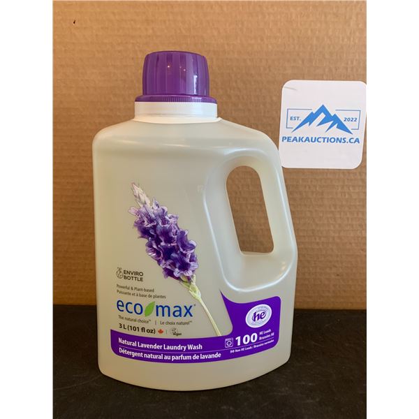 EcoMAx Natural Lavender Laundry Wash - 100 HE Loads - 3L Bottle