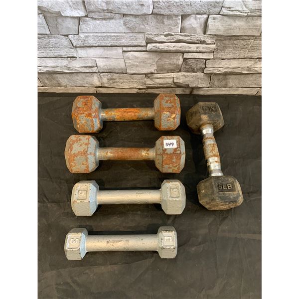 Lot of 5 Cast Iron & Steel Random Dumbbells