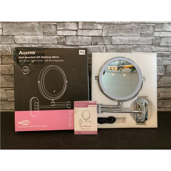 Auxmir Wall Mounted LED Makeup Mirror 360 Rotation USB Rechargeable Mag 1x20 X