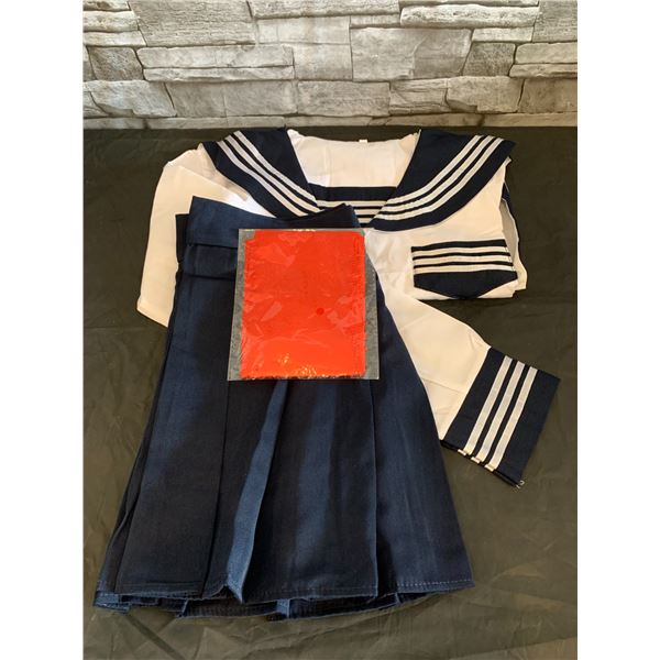 School Girl Cosplay Uniform White Top Red Tie Large