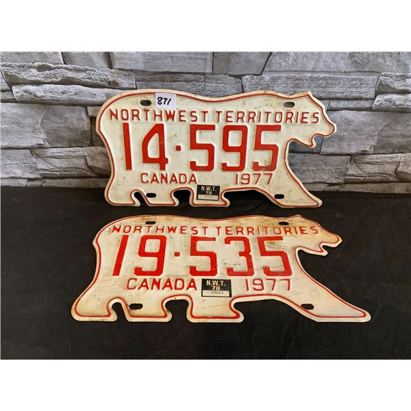 Lot of 2 Northwest Territories License Plates 1977 White and Red