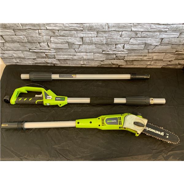 Greenworks Electric Extended Chainsaw Trimmer Working