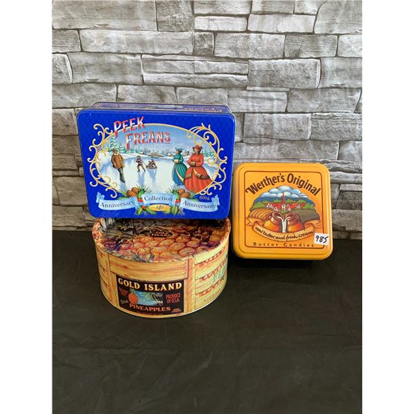 Lot of 3 Tins Werther's/ Gold Island Pineapples/Peek Frean's Metal