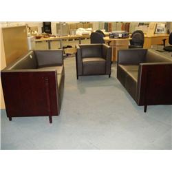 Brown Italian Leather Mahogany Framed 3-pcs Sofa,