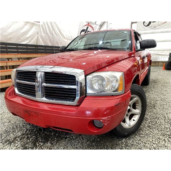 153 -- 2005 DODGE DAKOTA, RED, 231850 KMS, REAR WHEEL DRIVE