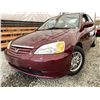 Image 1 : 10 -- 2002 HONDA CIVIC, RED, 252358 KMS, FRONT WHEEL DRIVE