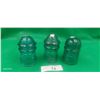 Image 1 : 3 small antique Brookfield and Hemmingway green glass insulators, one dated 1893, each 4" tall