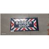 Image 1 : Nice condition vintage porcelain flange sign William Marvy Barber Shop 24"x12"
