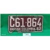 Image 1 : 1962 BC license plate