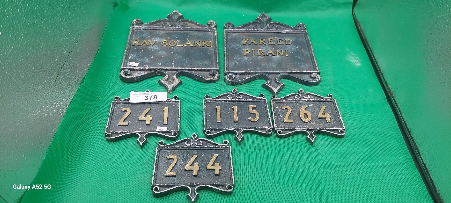 6 vintage metal hotel signs/numbers