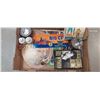 Image 2 : Box of vintage collectibles, 1957 license plate, Budweiser sign, 20 cent Superman comic, car show po