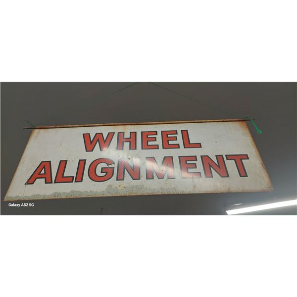 Vintage early 60s Wheel Alignment metal sign, possibly Firestone 32"x12" double sided