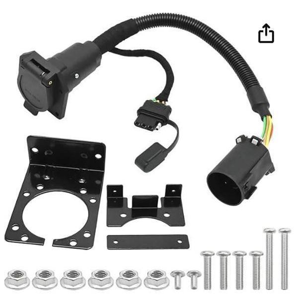 7-Pin Trailer Connector with Mounting Hardware and Wiring Harness