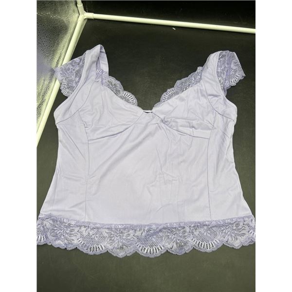 Women’s Violet Lace Trim Top – Large – Polyester