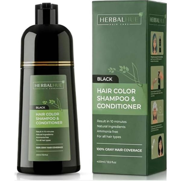 HerbalHue Black Hair Dye Shampoo & Conditioner, 13.5 FL OZ (400 ML)