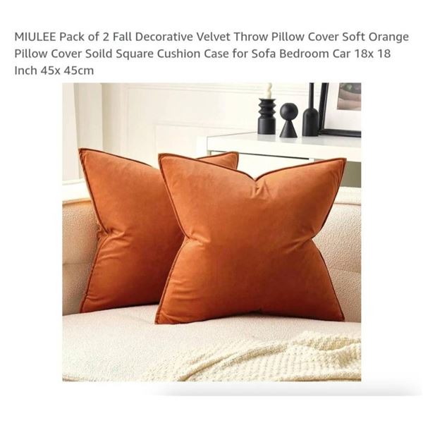 Miulee Pack of 2 Velvet Throw Pillow Covers 18×18 Inches, Solid Orange