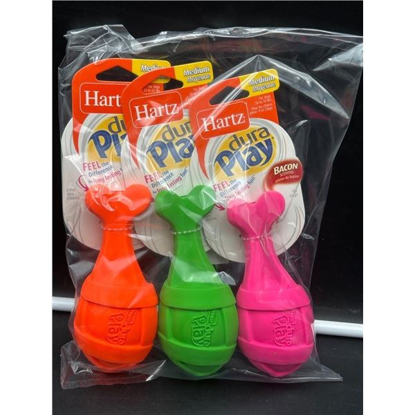 Lot of 3 Hartz Dura Play Medium Bacon-Scented Dog Toys
