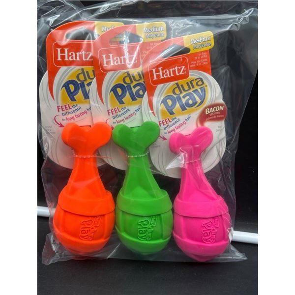 Lot of 3 Hartz Dura Play Medium Bacon-Scented Dog Toys