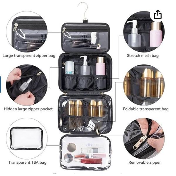 MIISHAA Travel Essential Black Toiletry Bag **Accessories Not Included**