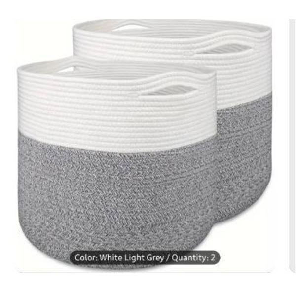 Set of 2 Comfy Homi Cotton Rope Storage Baskets in White and Light Grey